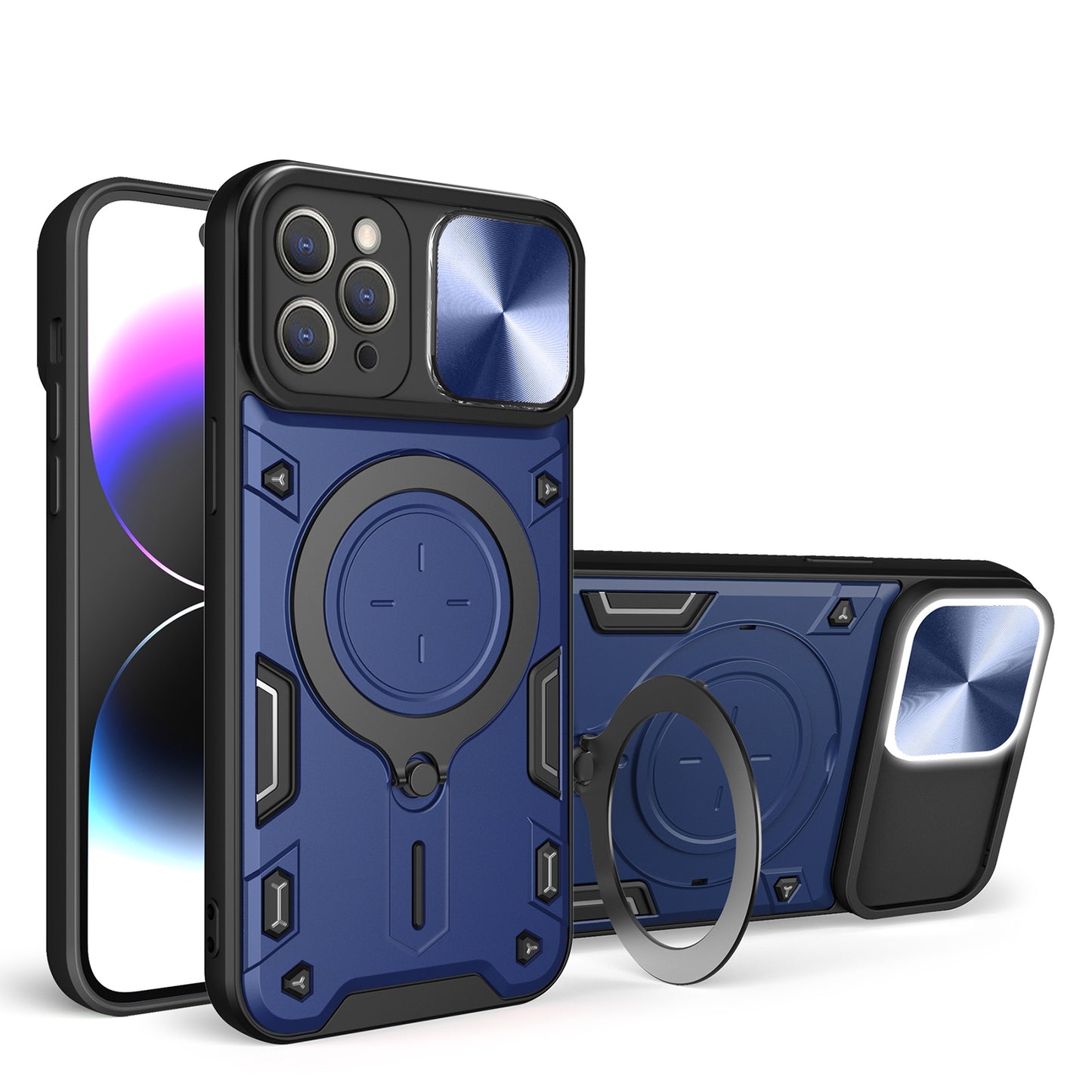 Apple iPhone 11 Pro Max Magnetic Holder CD Texture Sliding Camshield Phone Case, TPU PC Shockproof Cover