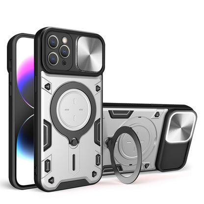 Apple iPhone 11 Pro Max Magnetic Holder CD Texture Sliding Camshield Phone Case, TPU PC Shockproof Cover