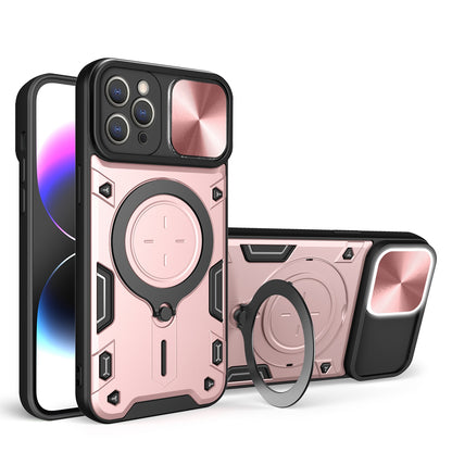 Apple iPhone 12 Pro Max Magnetic Holder CD Texture Sliding Camshield Phone Case, TPU PC Shockproof Cover