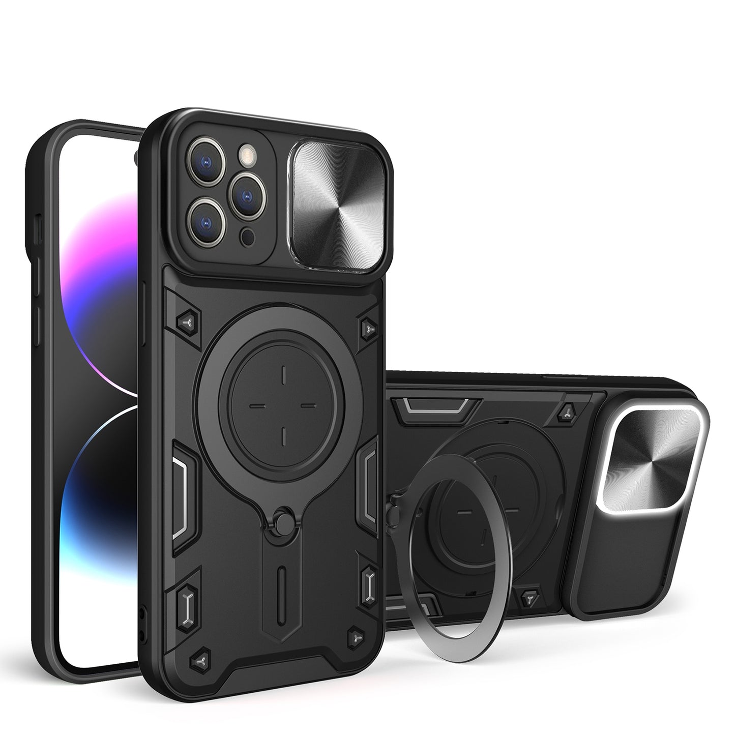 Apple iPhone 12 Pro Max Magnetic Holder CD Texture Sliding Camshield Phone Case, TPU PC Shockproof Cover