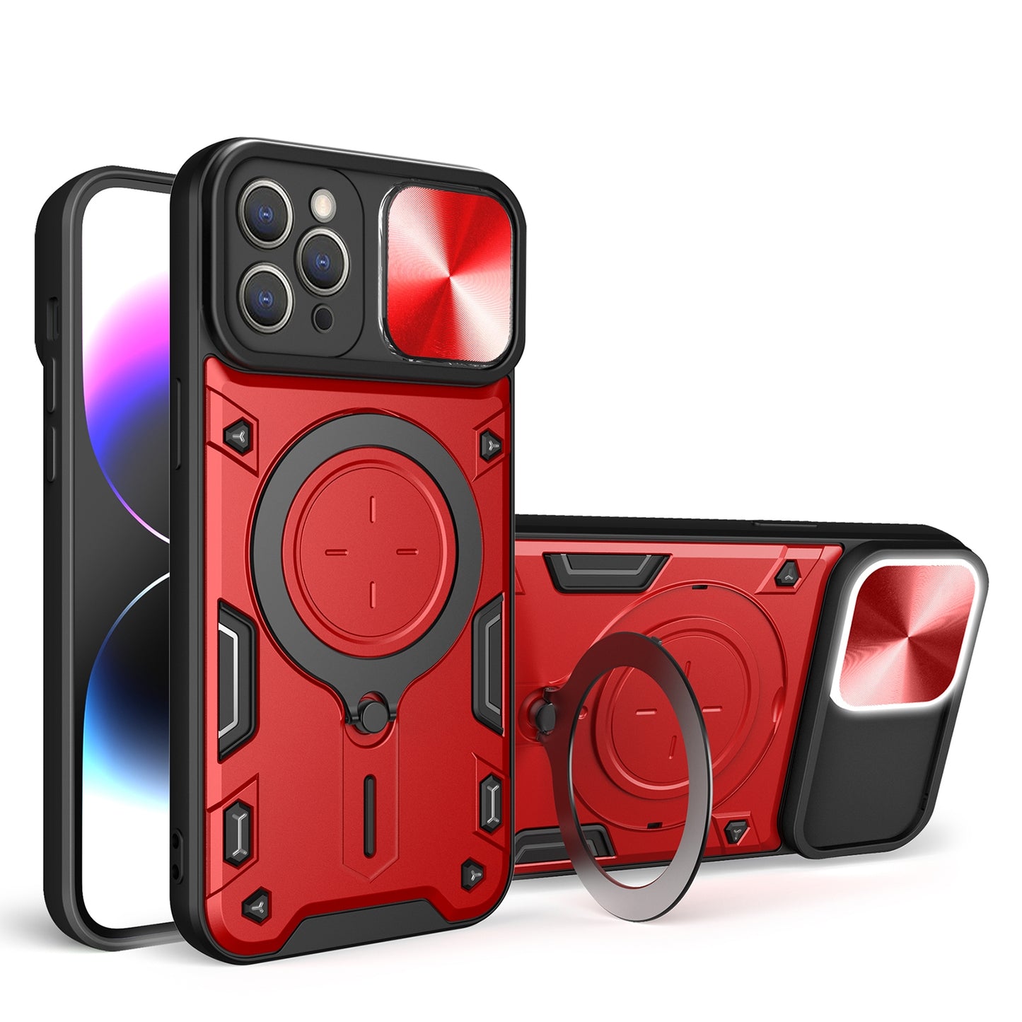 Apple iPhone 12 Pro Max Magnetic Holder CD Texture Sliding Camshield Phone Case, TPU PC Shockproof Cover
