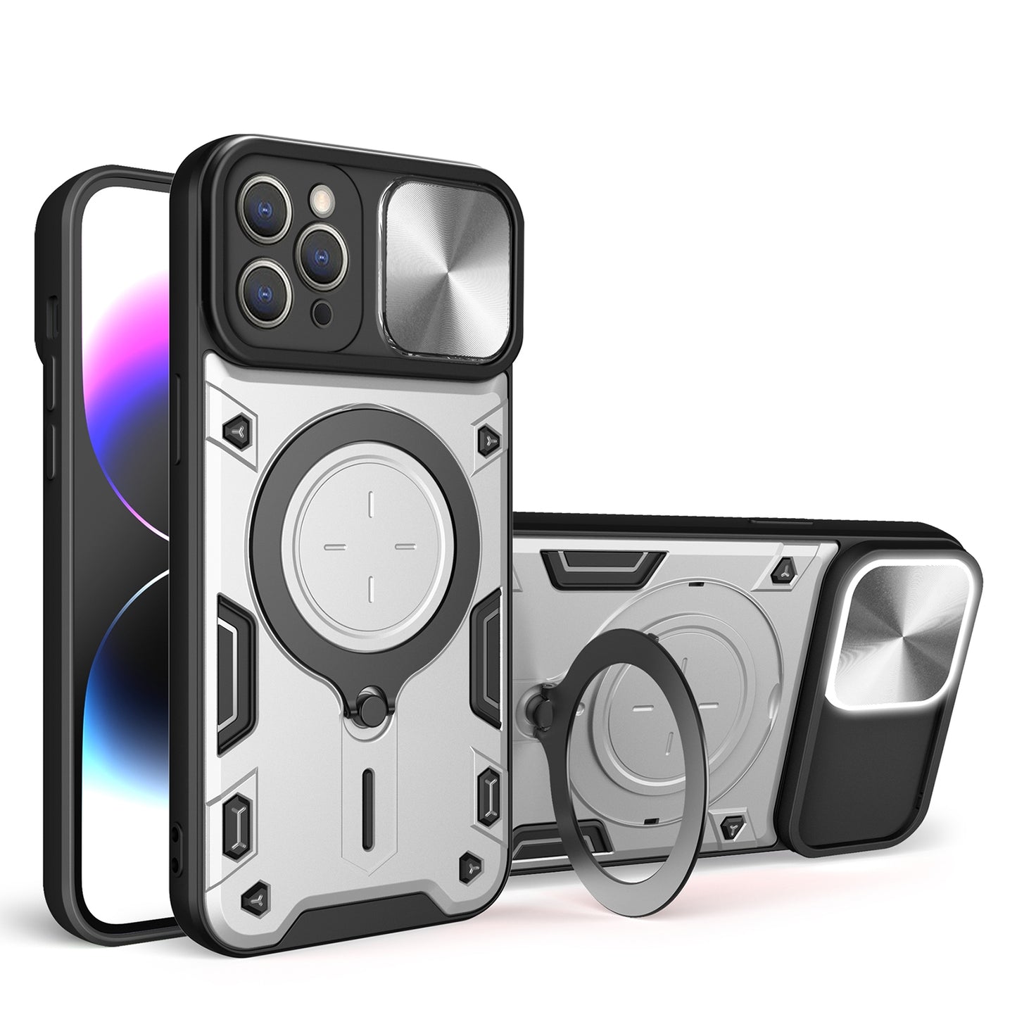Apple iPhone 12 Pro Max Magnetic Holder CD Texture Sliding Camshield Phone Case, TPU PC Shockproof Cover