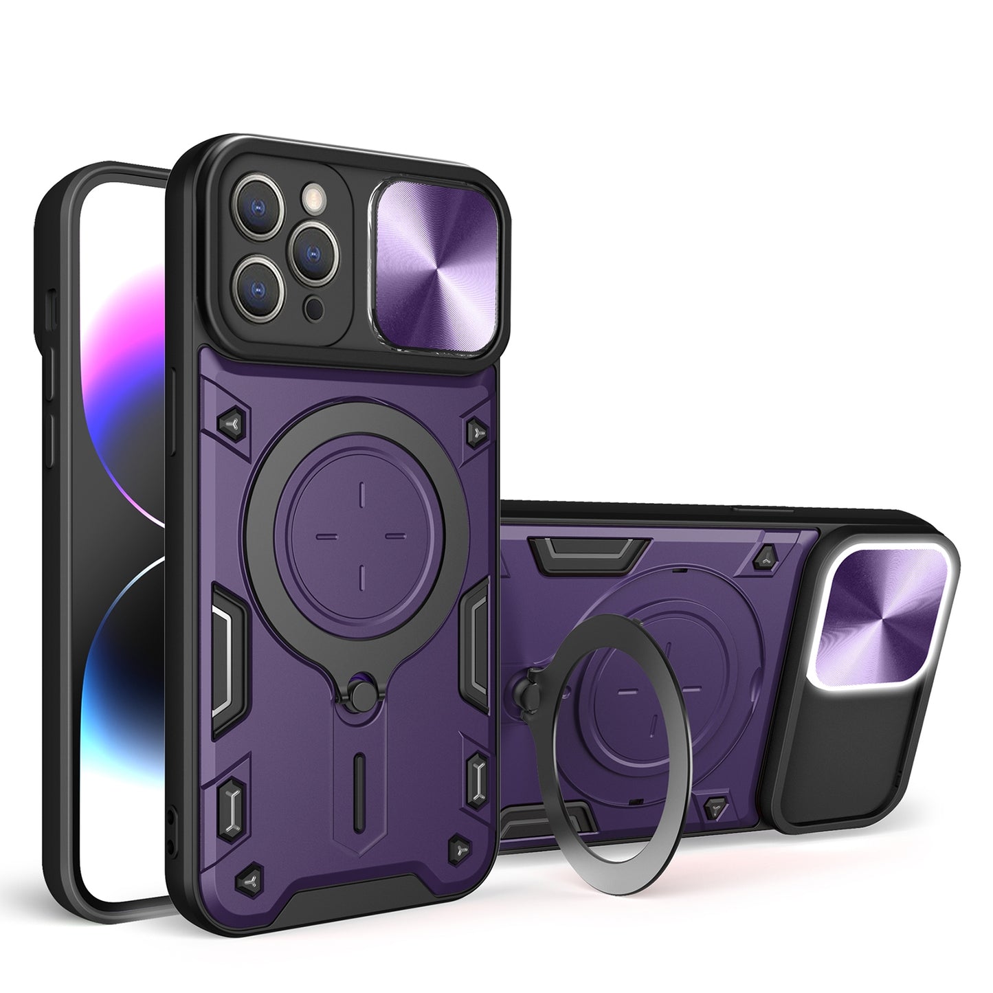 Apple iPhone 12 Pro Max Magnetic Holder CD Texture Sliding Camshield Phone Case, TPU PC Shockproof Cover
