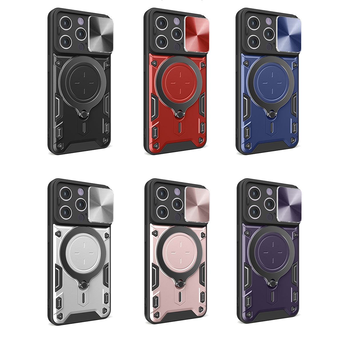 Apple iPhone 14 Magnetic Holder CD Texture Sliding Camshield Phone Case, TPU PC Shockproof Cover