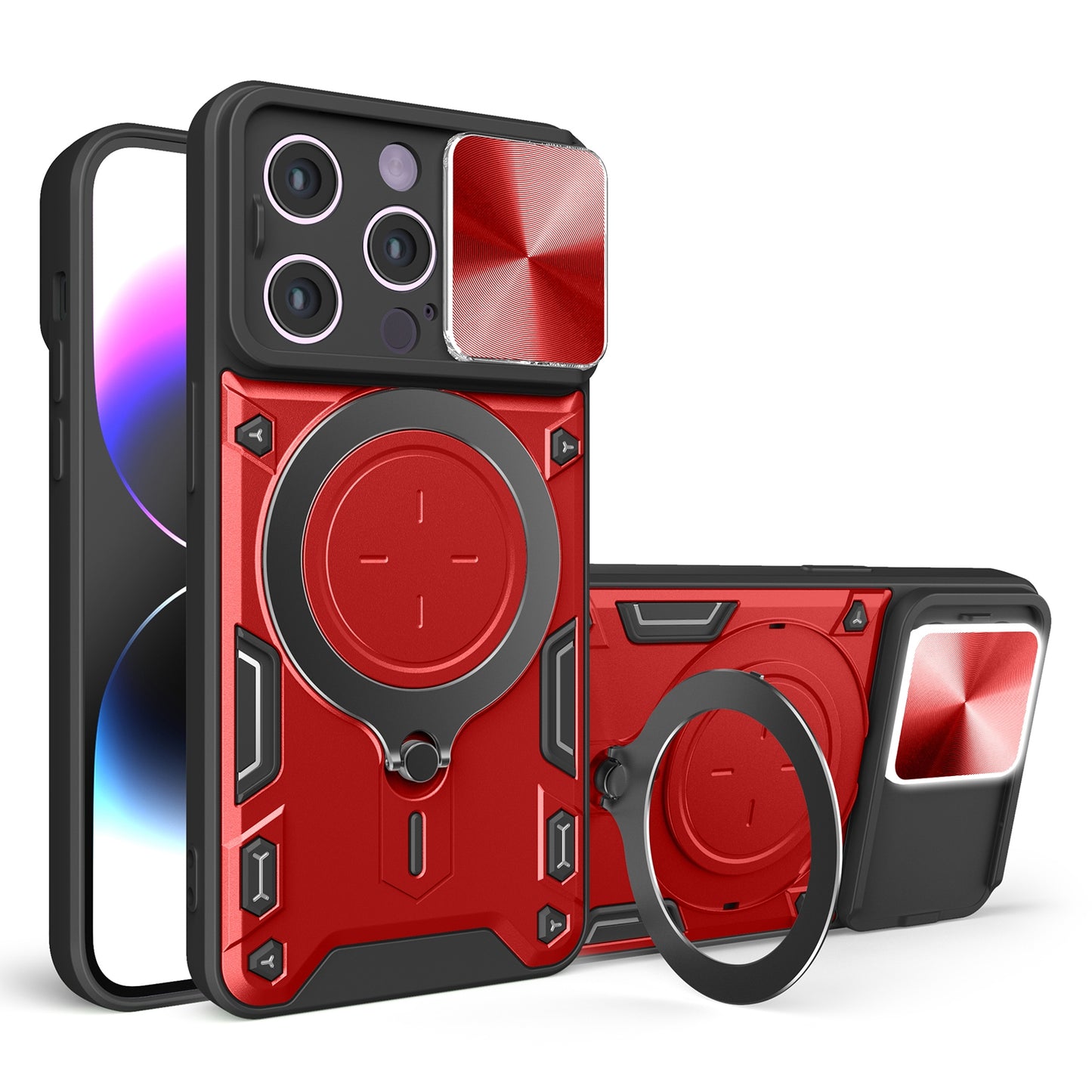 Apple iPhone 14 Plus Magnetic Holder CD Texture Sliding Camshield Phone Case, TPU PC Shockproof Cover