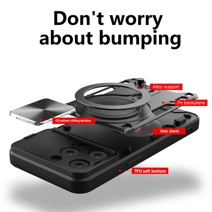 Apple iPhone 14 Plus Magnetic Holder CD Texture Sliding Camshield Phone Case, TPU PC Shockproof Cover
