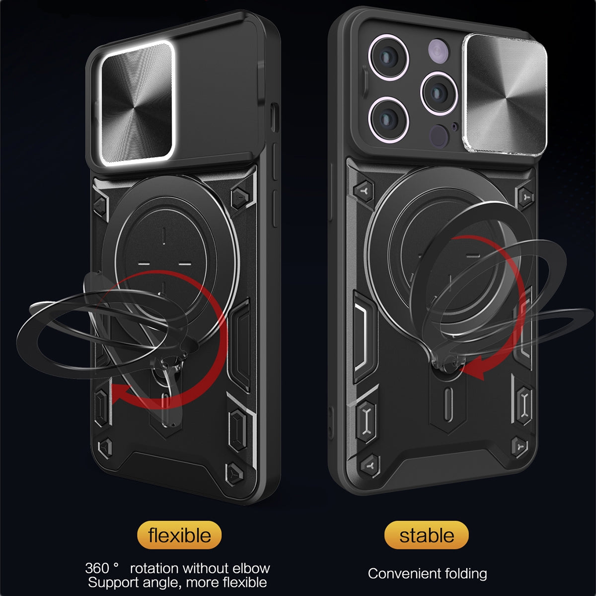 Apple iPhone 15 Pro Max Magnetic Holder CD Texture Sliding Camshield Phone Case, TPU PC Shockproof Cover