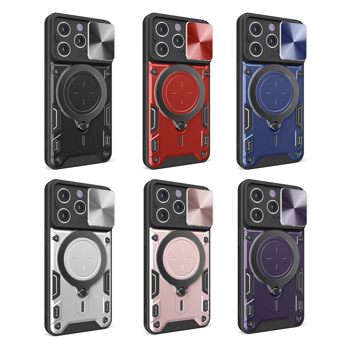 Apple iPhone 15 Pro Magnetic Holder CD Texture Sliding Camshield Phone Case, TPU PC Shockproof Cover
