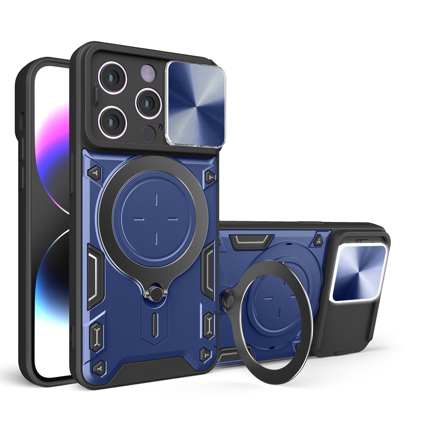 Apple iPhone 15 Pro Magnetic Holder CD Texture Sliding Camshield Phone Case, TPU PC Shockproof Cover