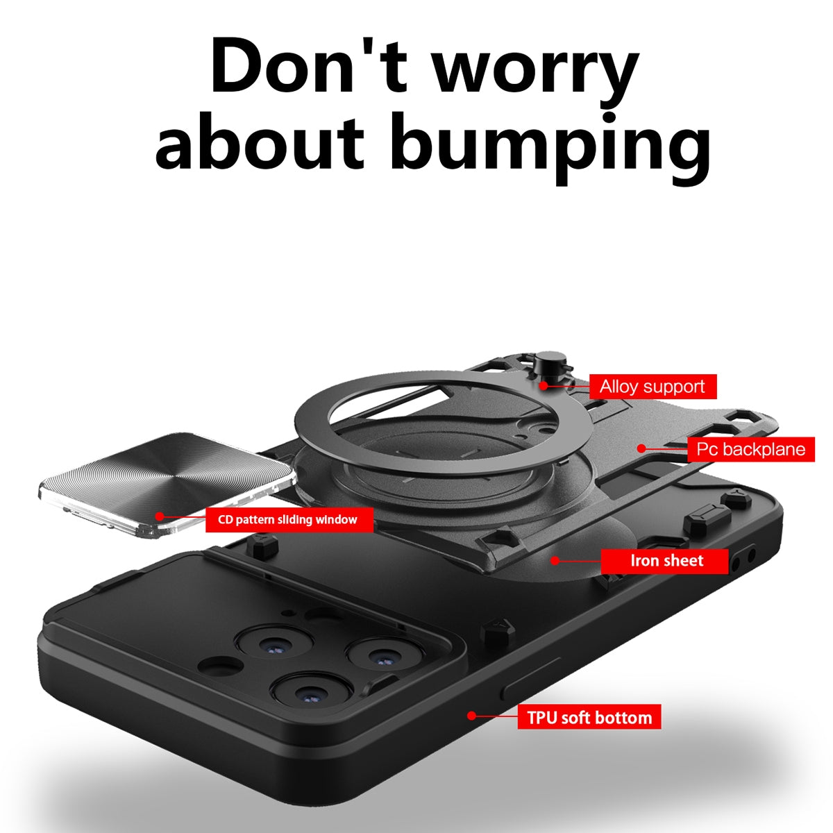 Apple iPhone 15 Pro Magnetic Holder CD Texture Sliding Camshield Phone Case, TPU PC Shockproof Cover