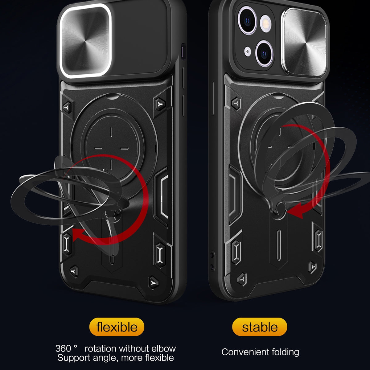 Apple iPhone 15 Plus Magnetic Holder CD Texture Sliding Camshield Phone Case, TPU PC Shockproof Cover