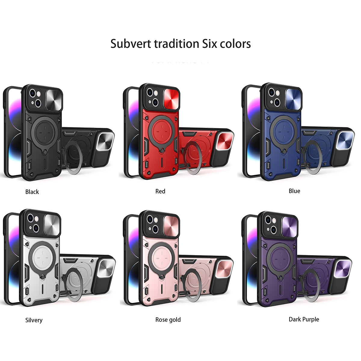 Apple iPhone 15 Magnetic Holder CD Texture Sliding Camshield Phone Case, TPU PC Shockproof Cover