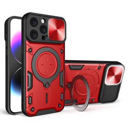 Apple iPhone 16 Pro Max Magnetic Holder CD Texture Sliding Camshield Phone Case, TPU PC Shockproof Cover