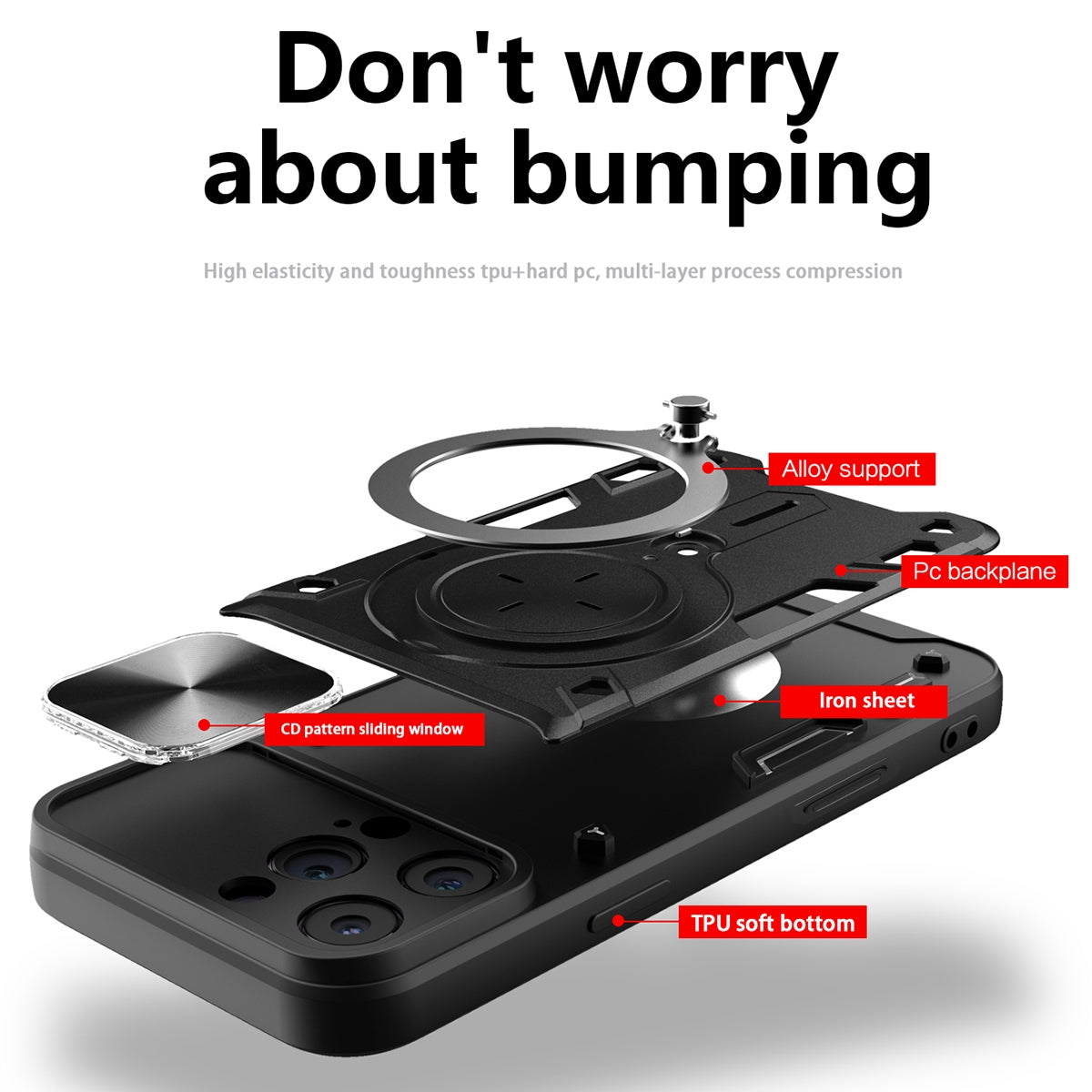 Apple iPhone 16 Pro Max Magnetic Holder CD Texture Sliding Camshield Phone Case, TPU PC Shockproof Cover