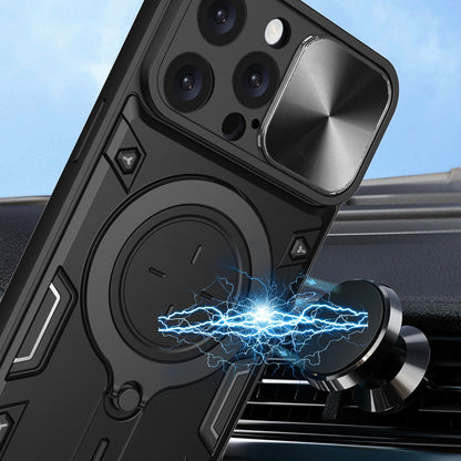 Apple iPhone 16 Pro Max Magnetic Holder CD Texture Sliding Camshield Phone Case, TPU PC Shockproof Cover
