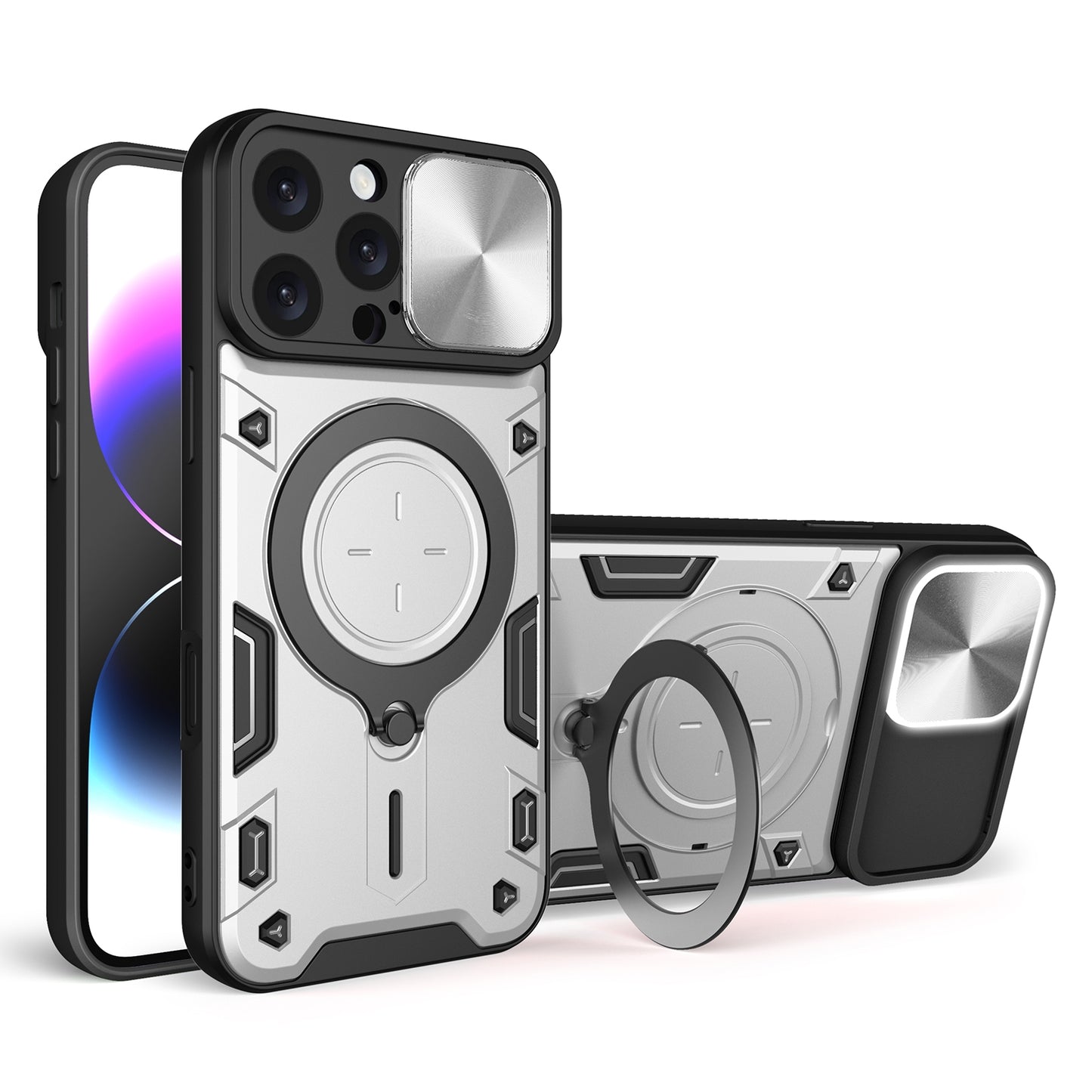 Apple iPhone 16 Pro Max Magnetic Holder CD Texture Sliding Camshield Phone Case, TPU PC Shockproof Cover