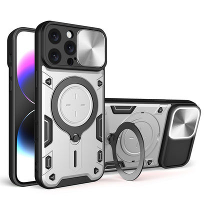 Apple iPhone 16 Pro Max Magnetic Holder CD Texture Sliding Camshield Phone Case, TPU PC Shockproof Cover