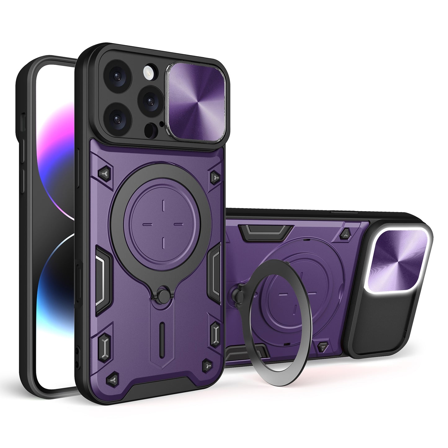 Apple iPhone 16 Pro Max Magnetic Holder CD Texture Sliding Camshield Phone Case, TPU PC Shockproof Cover