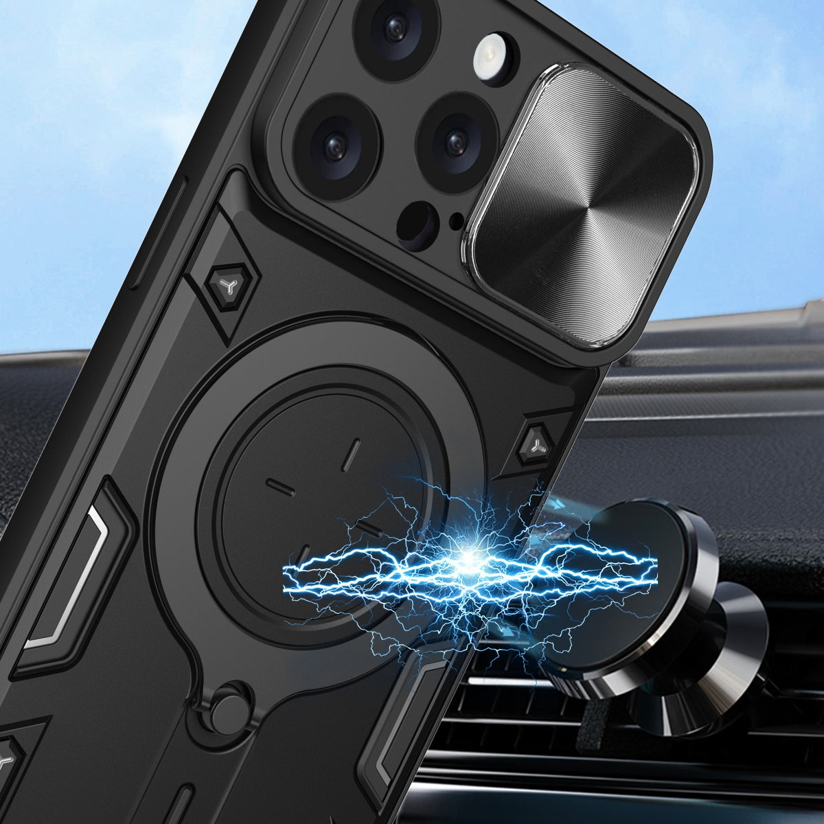 Apple iPhone 16 Pro Max Magnetic Holder CD Texture Sliding Camshield Phone Case, TPU PC Shockproof Cover