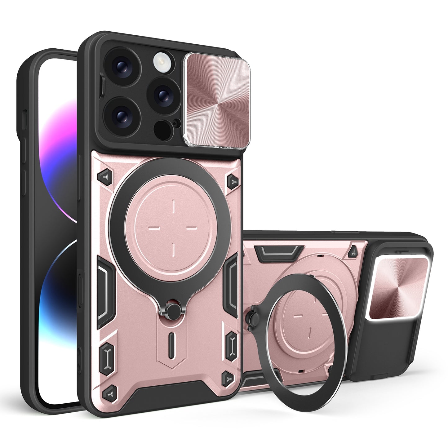 Apple iPhone 16 Pro Magnetic Holder CD Texture Sliding Camshield Phone Case, TPU PC Shockproof Cover