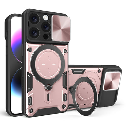 Apple iPhone 16 Pro Magnetic Holder CD Texture Sliding Camshield Phone Case, TPU PC Shockproof Cover