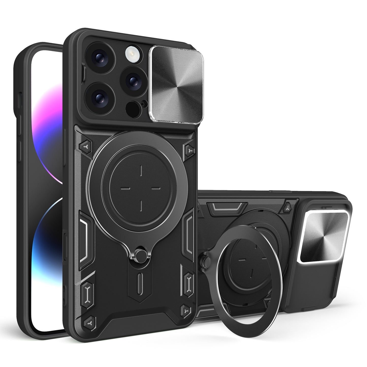 Apple iPhone 16 Pro Magnetic Holder CD Texture Sliding Camshield Phone Case, TPU PC Shockproof Cover