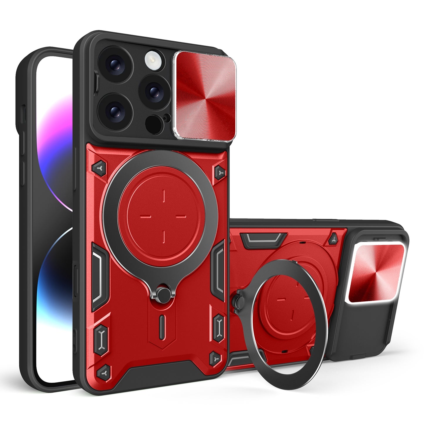 Apple iPhone 16 Pro Magnetic Holder CD Texture Sliding Camshield Phone Case, TPU PC Shockproof Cover