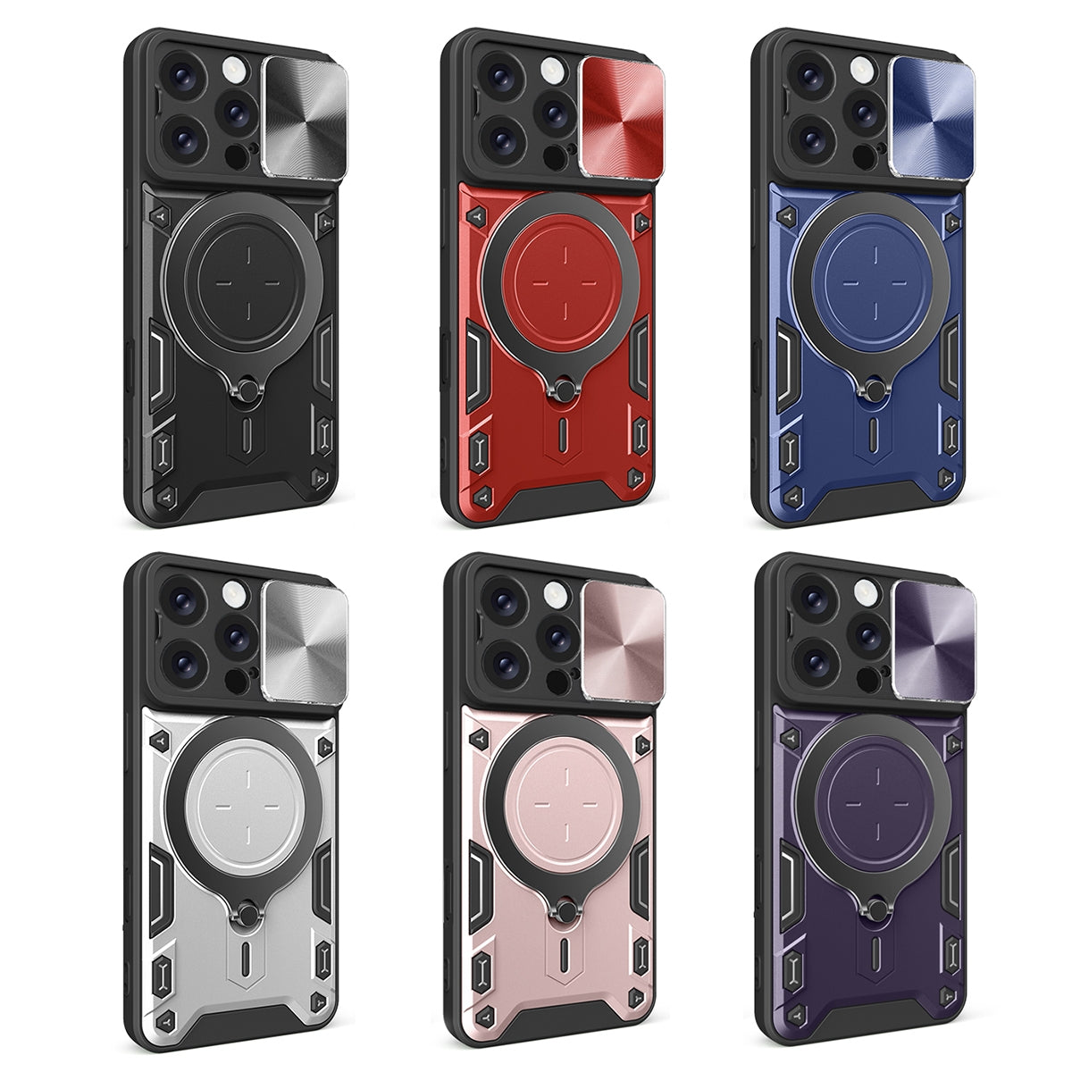 Apple iPhone 16 Pro Magnetic Holder CD Texture Sliding Camshield Phone Case, TPU PC Shockproof Cover