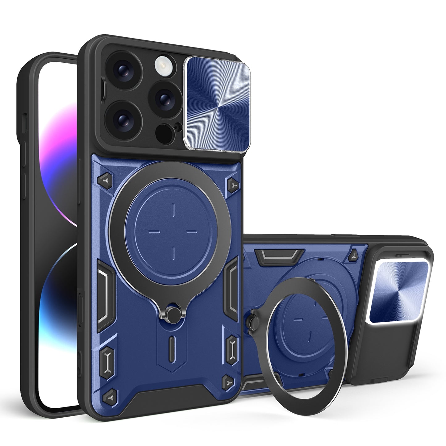 Apple iPhone 16 Pro Magnetic Holder CD Texture Sliding Camshield Phone Case, TPU PC Shockproof Cover