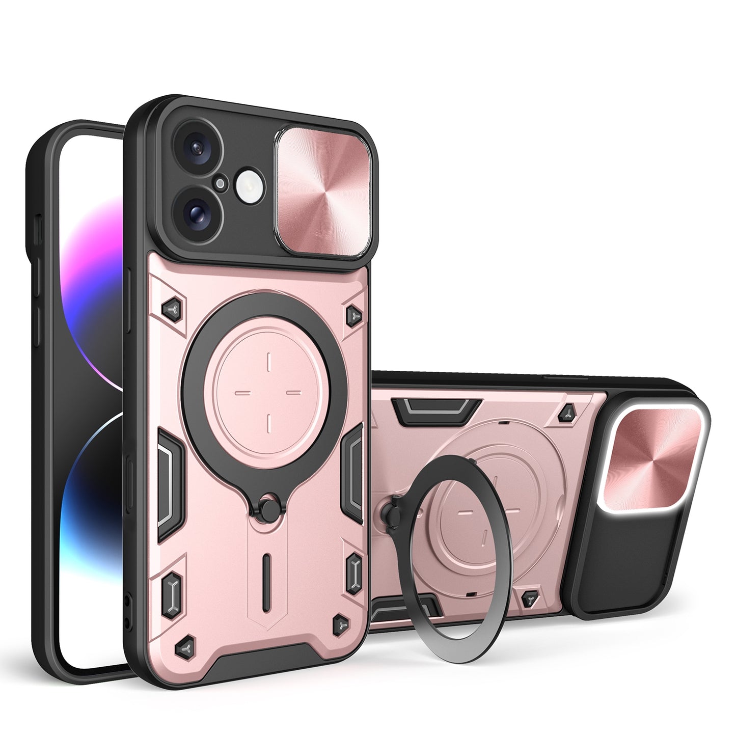 Apple iPhone 16 Plus Magnetic Holder CD Texture Sliding Camshield Phone Case, TPU PC Shockproof Cover