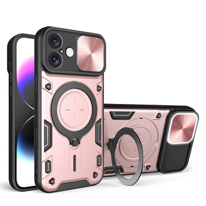 Apple iPhone 16 Plus Magnetic Holder CD Texture Sliding Camshield Phone Case, TPU PC Shockproof Cover