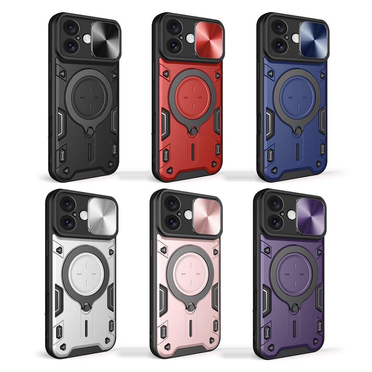 Apple iPhone 16 Plus Magnetic Holder CD Texture Sliding Camshield Phone Case, TPU PC Shockproof Cover