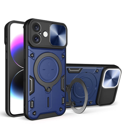 Apple iPhone 16 Plus Magnetic Holder CD Texture Sliding Camshield Phone Case, TPU PC Shockproof Cover