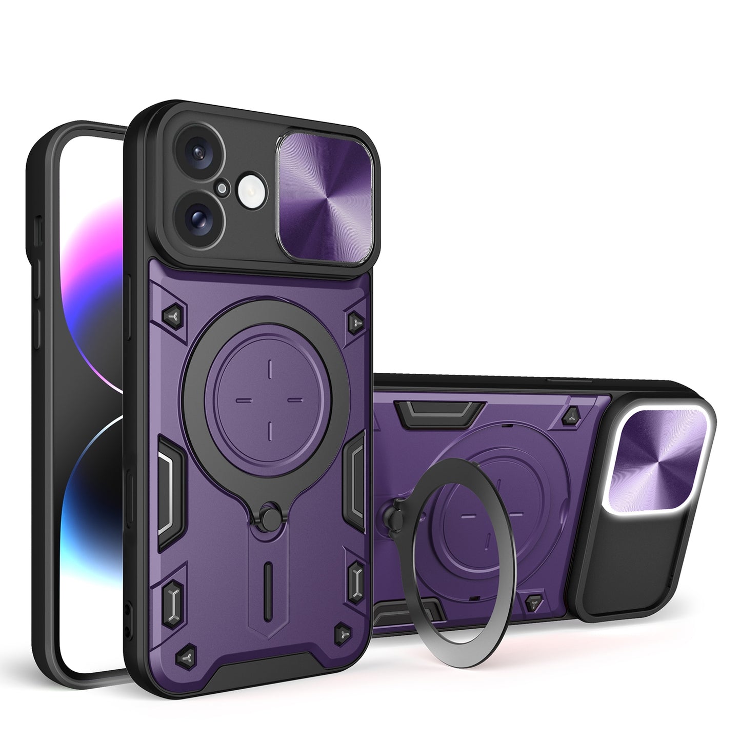 Apple iPhone 16 Plus Magnetic Holder CD Texture Sliding Camshield Phone Case, TPU PC Shockproof Cover