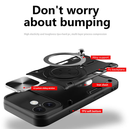 Apple iPhone 16 Plus Magnetic Holder CD Texture Sliding Camshield Phone Case, TPU PC Shockproof Cover