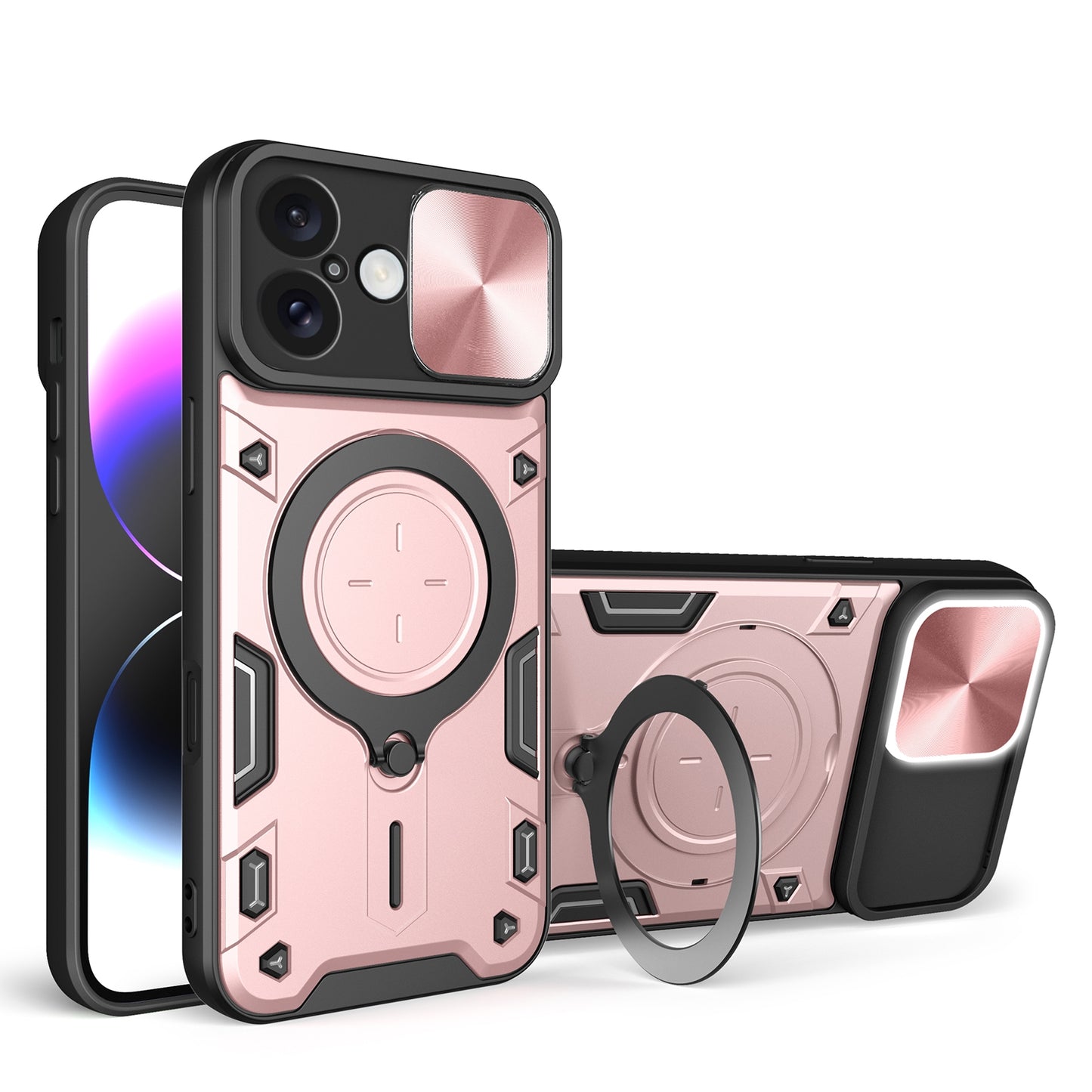 Apple iPhone 16 Magnetic Holder CD Texture Sliding Camshield Phone Case, TPU PC Shockproof Cover