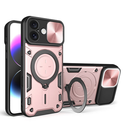 Apple iPhone 16 Magnetic Holder CD Texture Sliding Camshield Phone Case, TPU PC Shockproof Cover