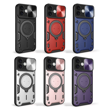 Apple iPhone 16 Magnetic Holder CD Texture Sliding Camshield Phone Case, TPU PC Shockproof Cover