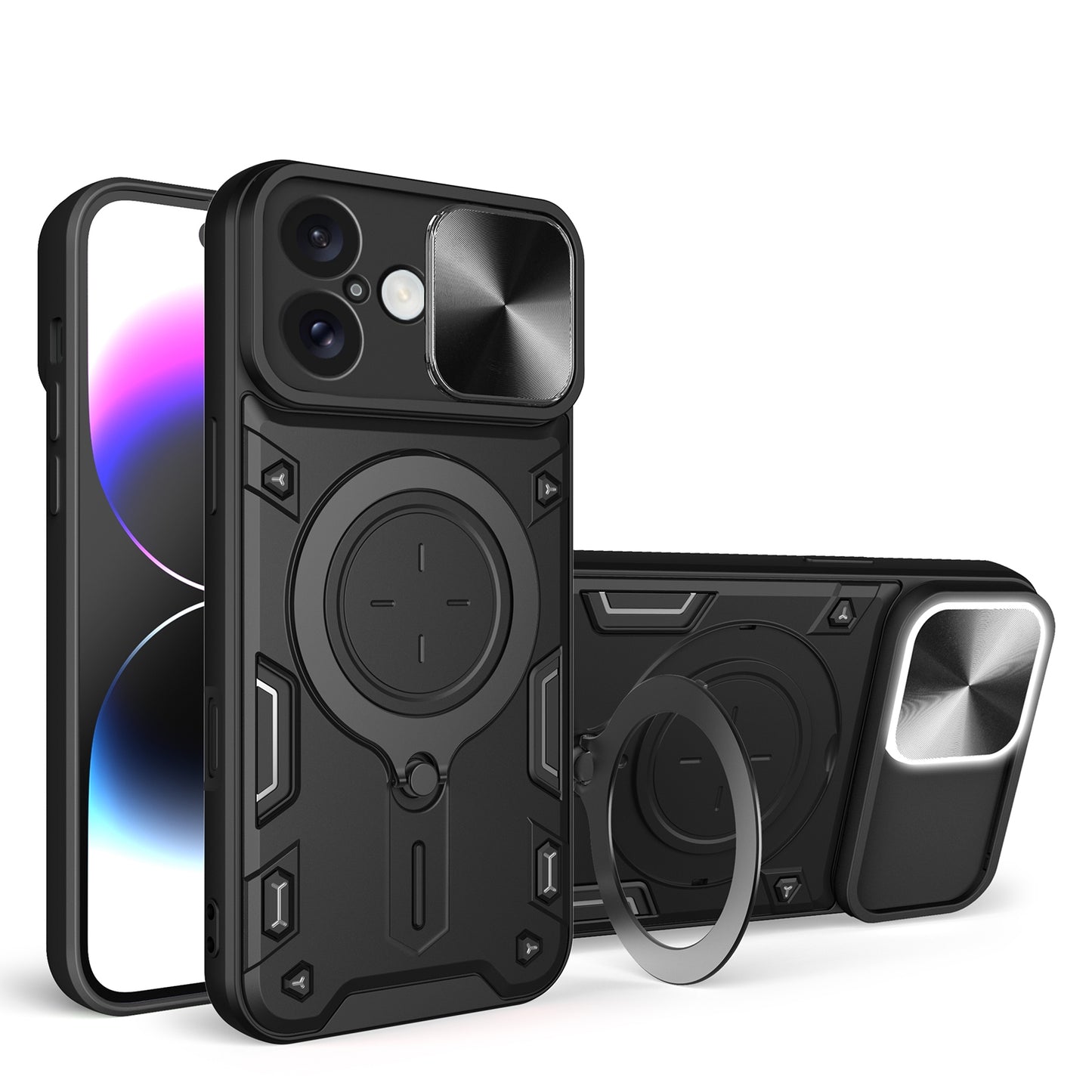 Apple iPhone 16 Magnetic Holder CD Texture Sliding Camshield Phone Case, TPU PC Shockproof Cover