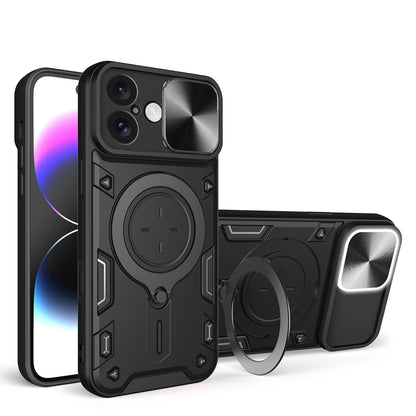 Apple iPhone 16 Magnetic Holder CD Texture Sliding Camshield Phone Case, TPU PC Shockproof Cover