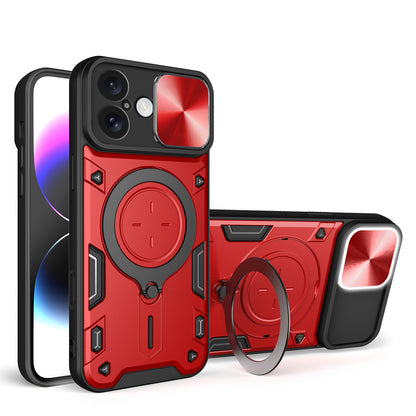 Apple iPhone 16 Magnetic Holder CD Texture Sliding Camshield Phone Case, TPU PC Shockproof Cover