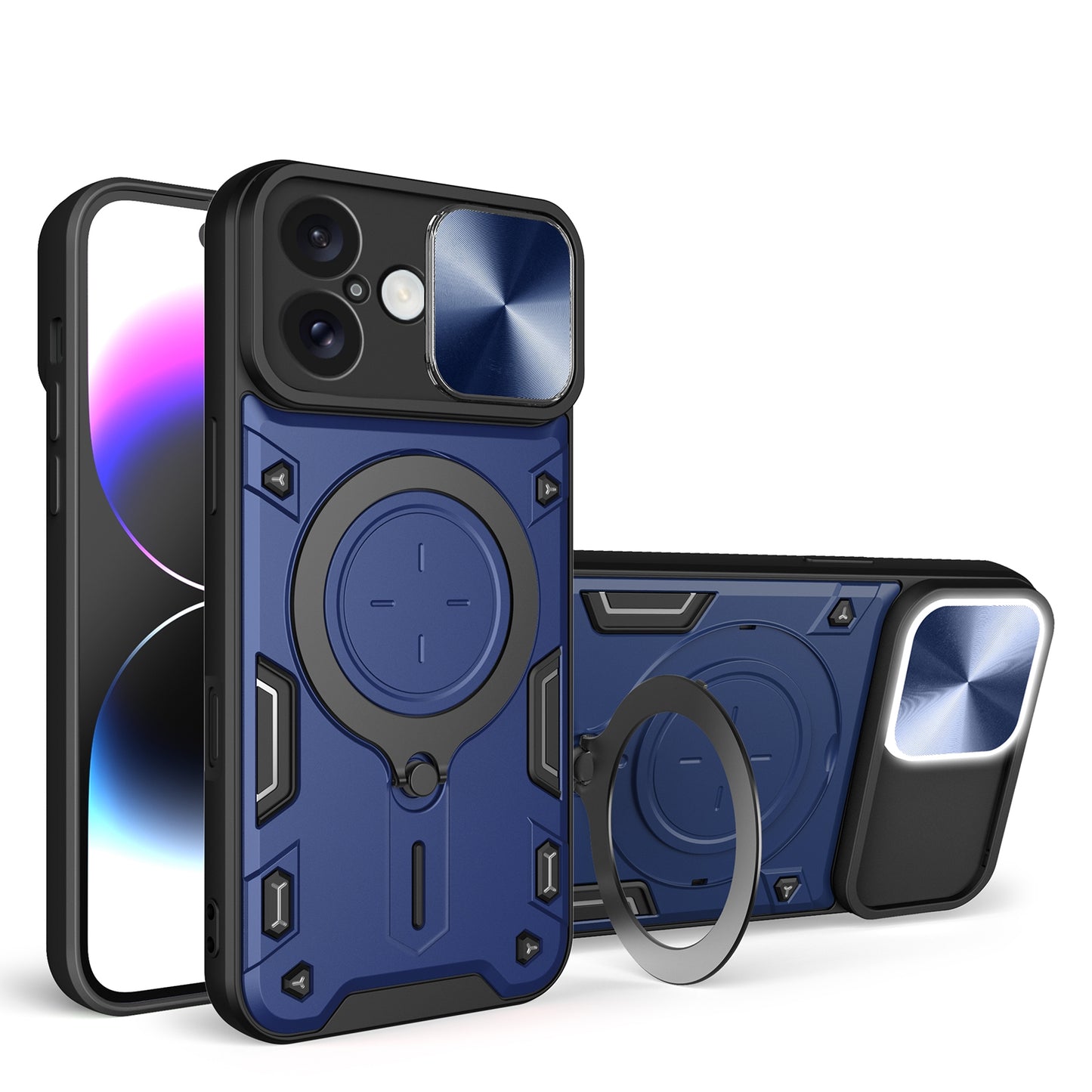 Apple iPhone 16 Magnetic Holder CD Texture Sliding Camshield Phone Case, TPU PC Shockproof Cover