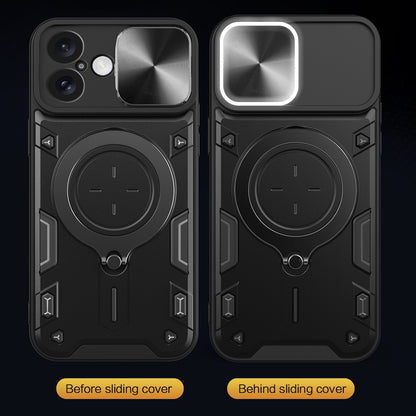 Apple iPhone 16 Magnetic Holder CD Texture Sliding Camshield Phone Case, TPU PC Shockproof Cover