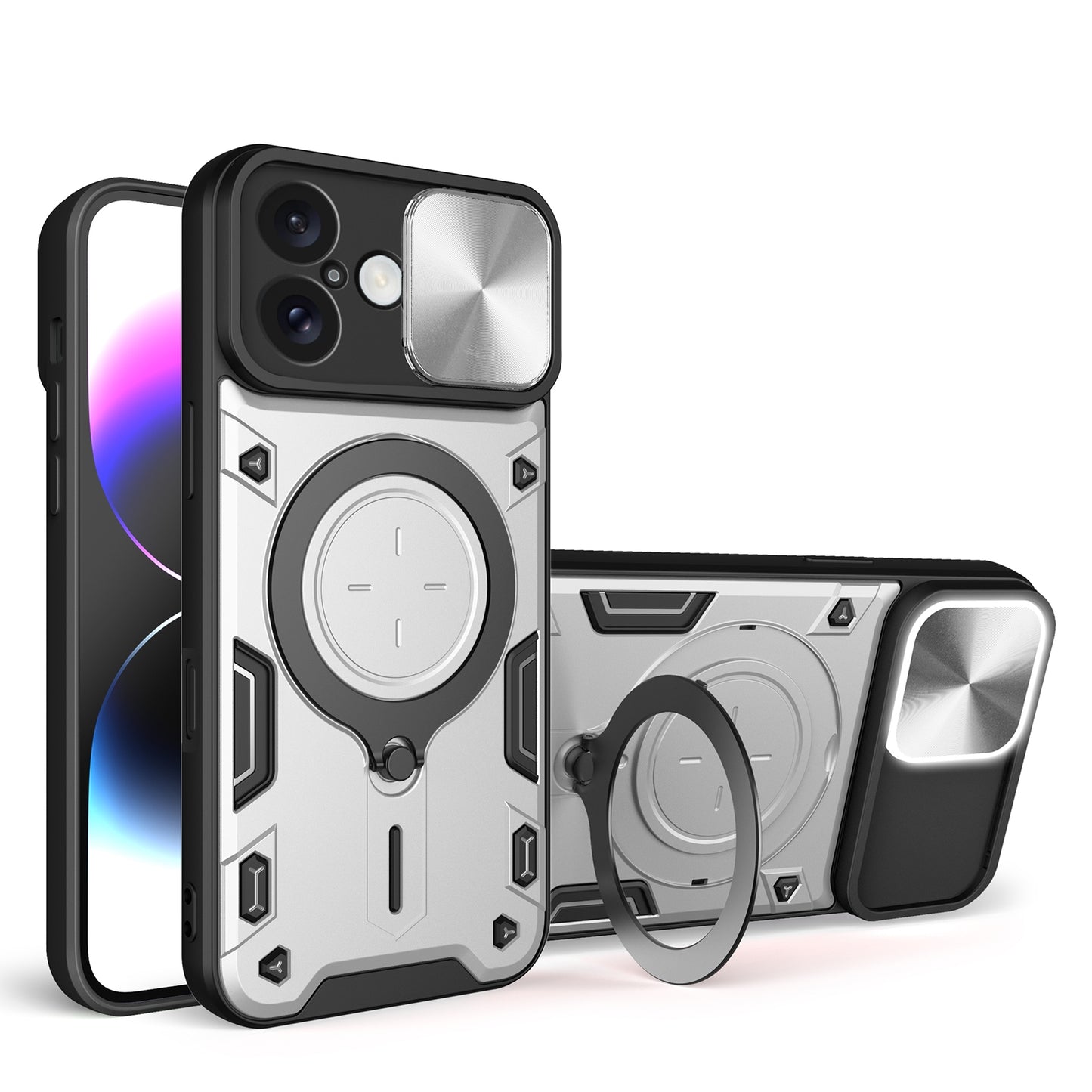 Apple iPhone 16 Magnetic Holder CD Texture Sliding Camshield Phone Case, TPU PC Shockproof Cover