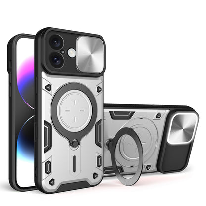 Apple iPhone 16 Magnetic Holder CD Texture Sliding Camshield Phone Case, TPU PC Shockproof Cover