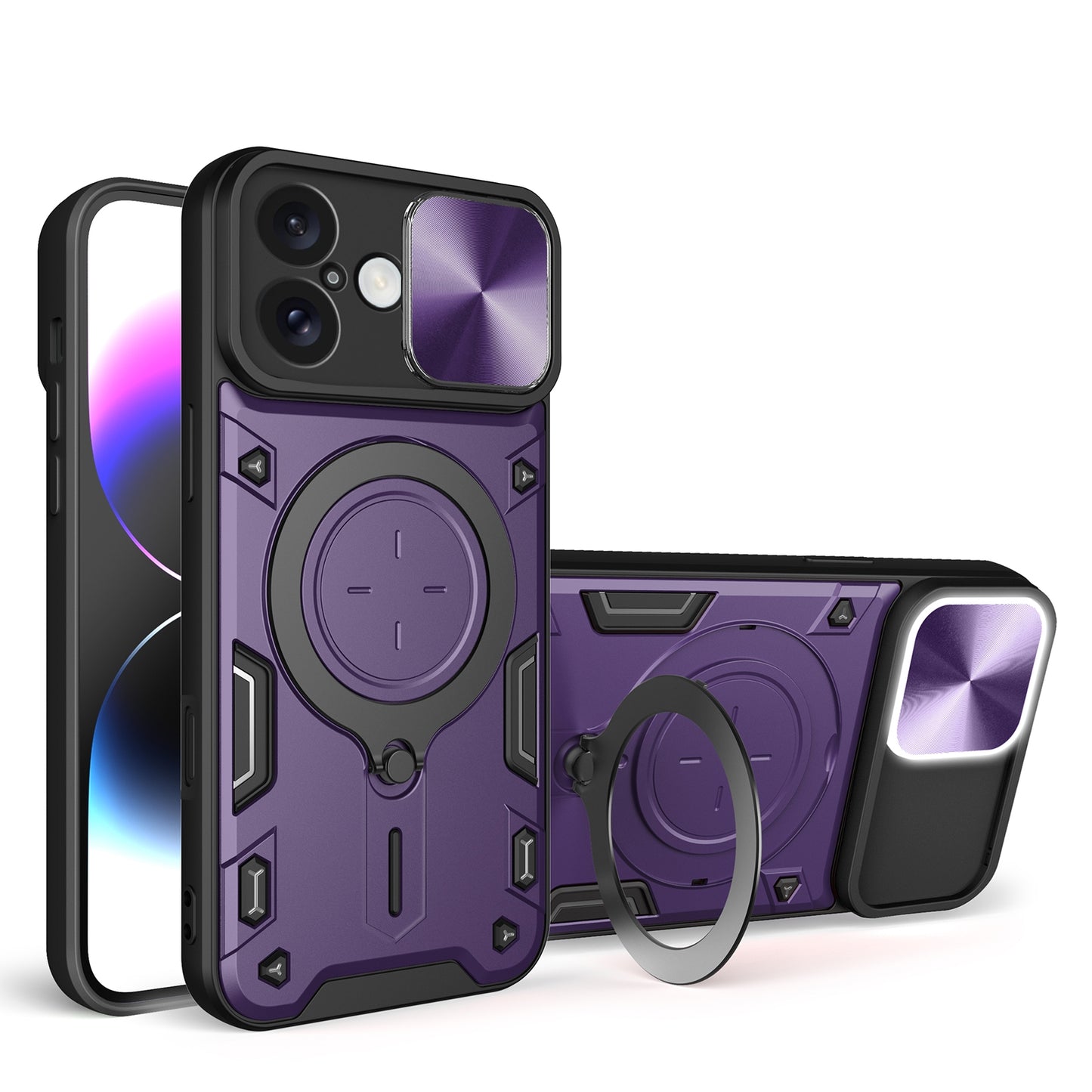 Apple iPhone 16 Magnetic Holder CD Texture Sliding Camshield Phone Case, TPU PC Shockproof Cover