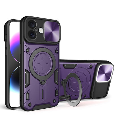 Apple iPhone 16 Magnetic Holder CD Texture Sliding Camshield Phone Case, TPU PC Shockproof Cover