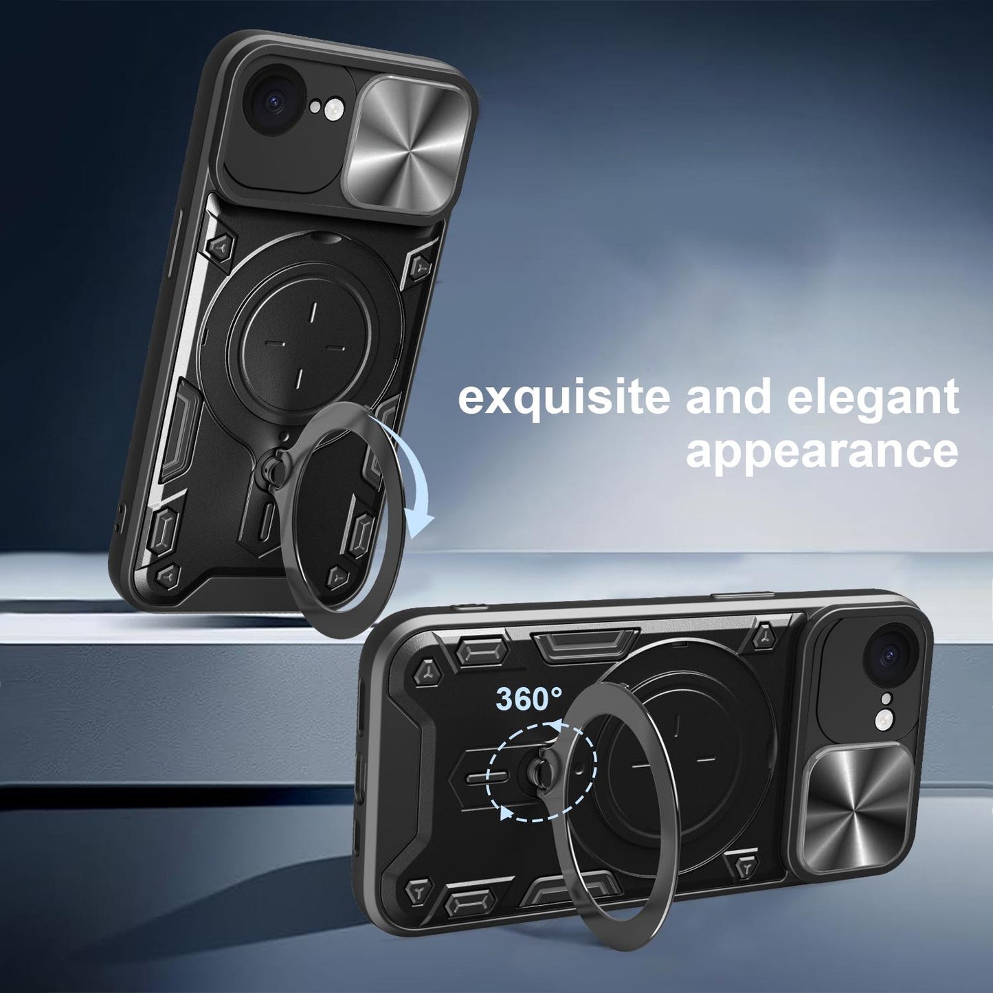 Apple iPhone 17e Magnetic Holder CD Texture Sliding Camshield Phone Case, TPU PC Shockproof Cover