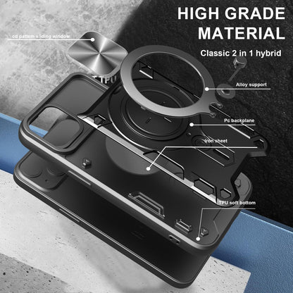 Apple iPhone 16e Magnetic Holder CD Texture Sliding Camshield Phone Case, TPU PC Shockproof Cover