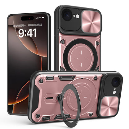 Apple iPhone 16e Magnetic Holder CD Texture Sliding Camshield Phone Case, TPU PC Shockproof Cover